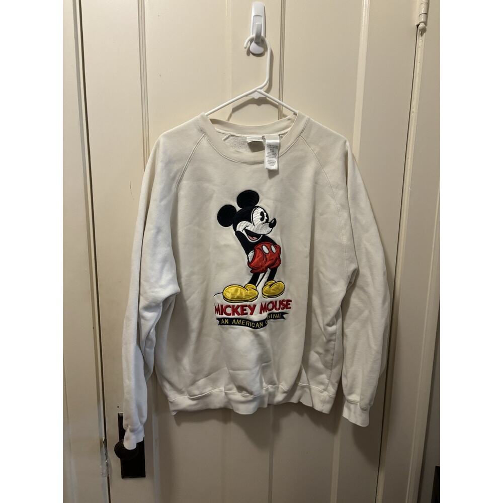 Vintage Disney Store Mickey Mouse Embroidered Sweatshirt Cream Mens XL